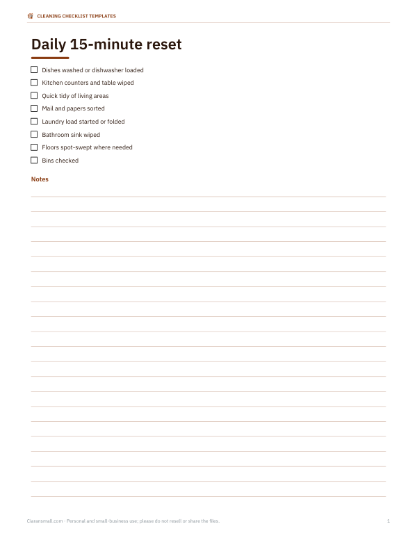 Preview of Printable Daily Reset Checklist