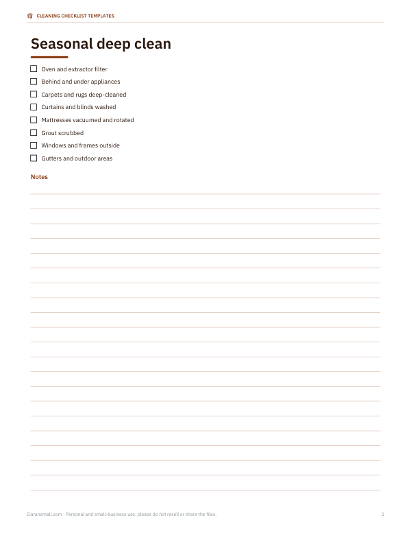 Preview of Printable Deep Clean Checklist