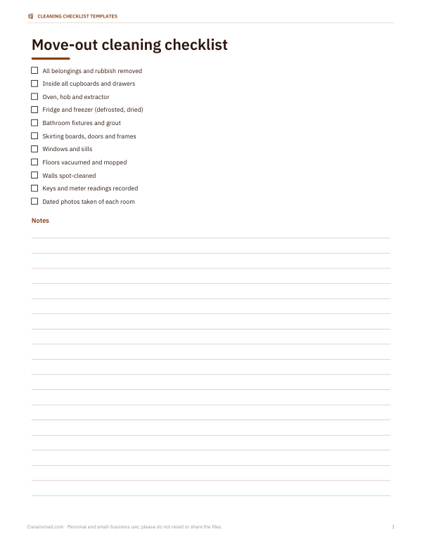 Preview of Printable Move-Out Cleaning Checklist