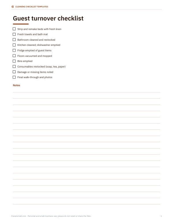 Preview of Printable Rental Turnover Checklist